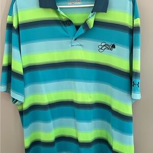 Under Armour Blue and Green Polo Shirt Vibrant Stripes